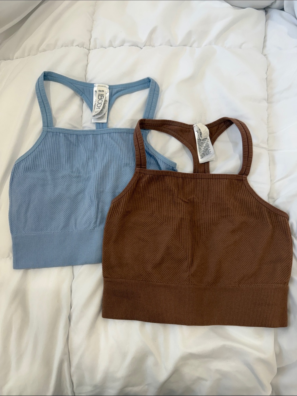 Cotton On Body Ribbed Crop Tank — Light Blue & Brown